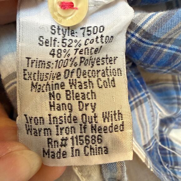 Johnny Was Plaid Blue Floral Button Down Tunic Dress Boho EUC Large - Picture 7 of 7